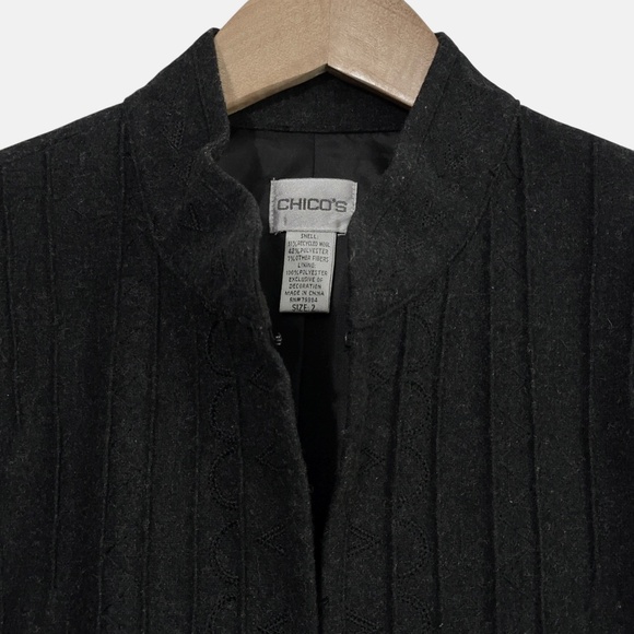 Chicos Womens Wool Blend Jacket Size 2 (M) Embroidered Autumn Office Corporate - Picture 3 of 10